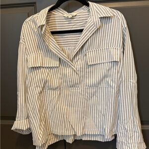 Max Studio Beige and White Striped Button-Front Tunic